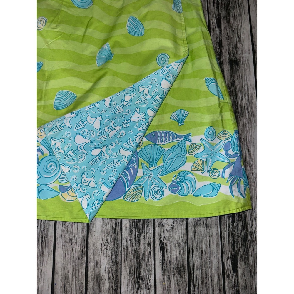 Lilly Pulitzer Green Reversible Coastal Shell Crab Fish‎ Print Cotton Wrap Skirt - Picture 3 of 10